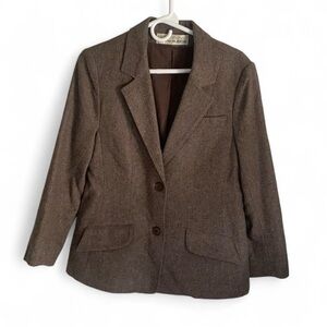 Vintage Bert Newman houndstooth brown business casual tailored blazer size small